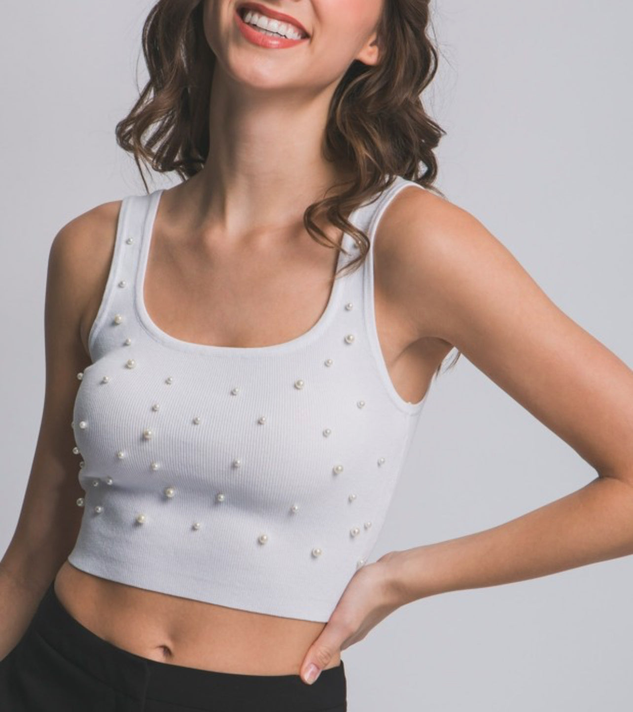 Ribbed Knit Top with Pearl