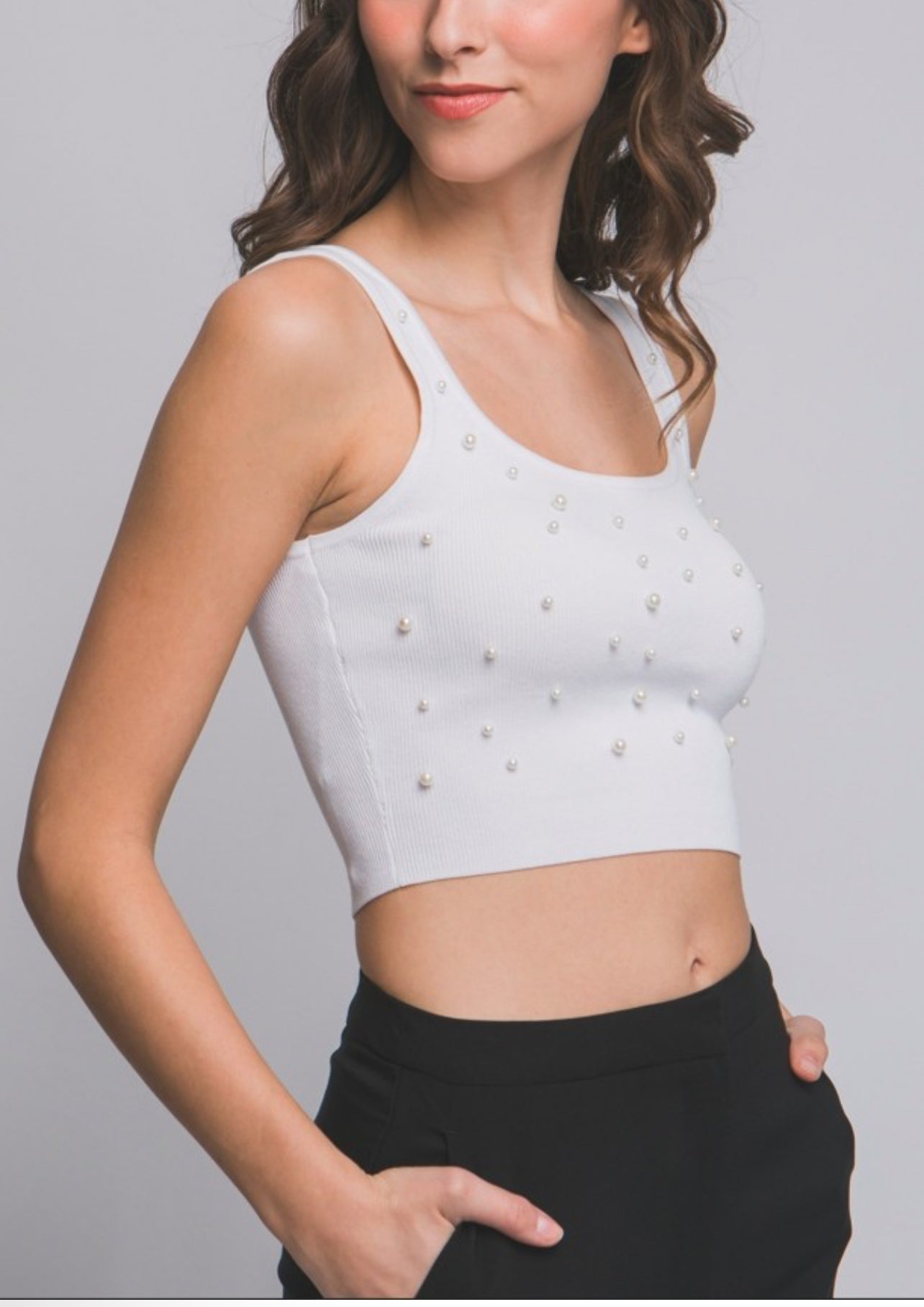 Ribbed Knit Top with Pearl