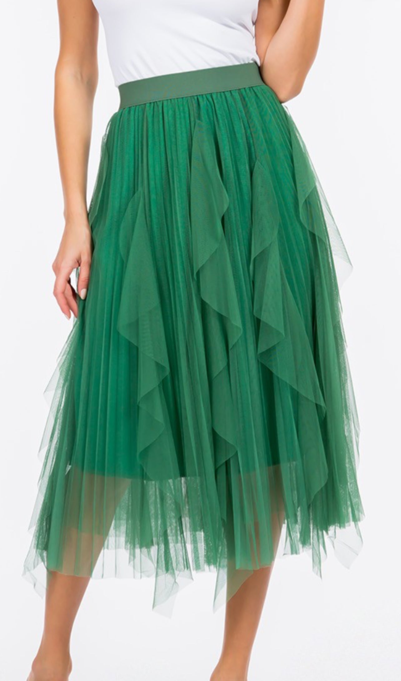 RUFFLE ASYMMETRIC TULLE SKIRT