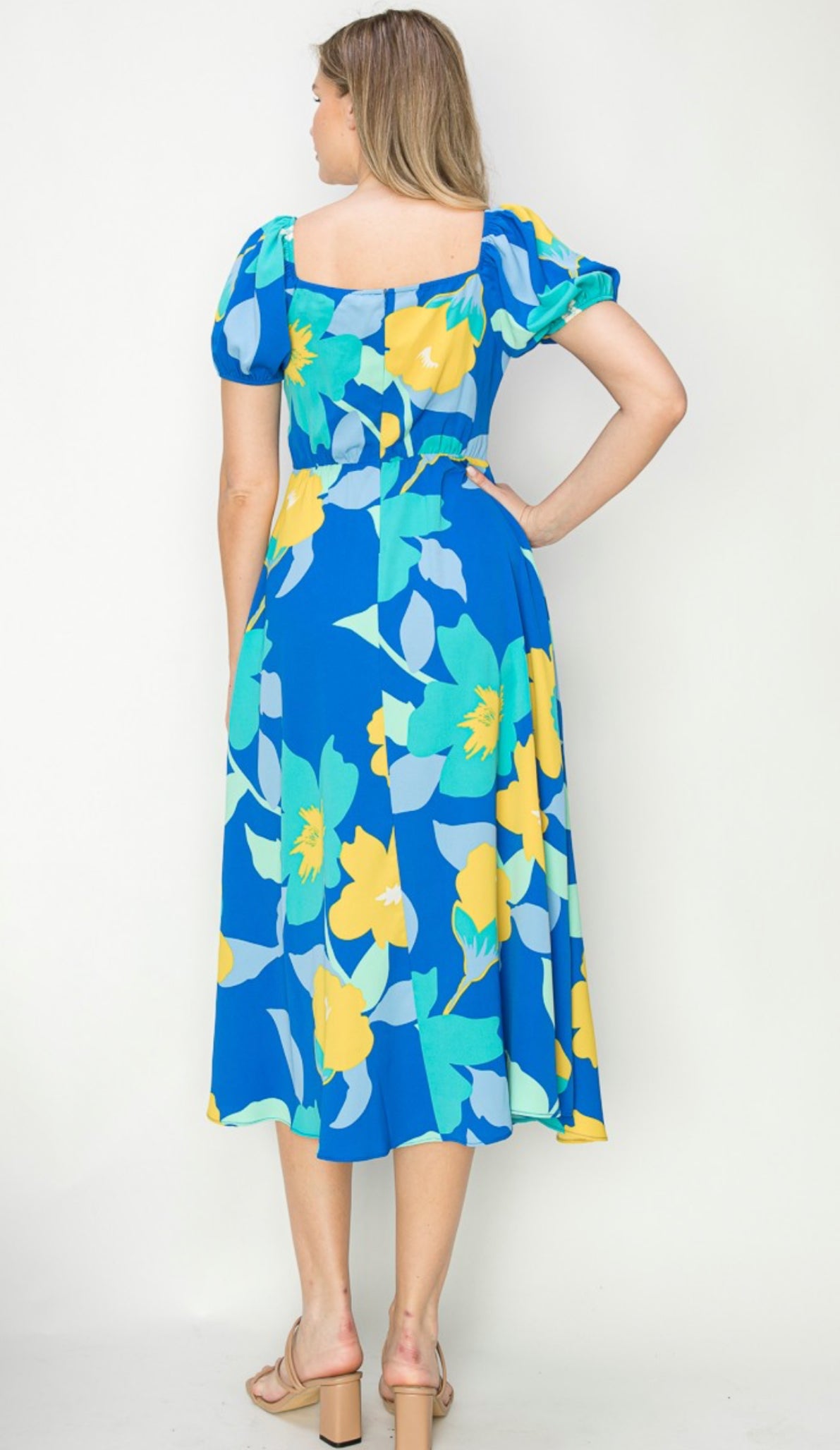 Floral Square Neck A Line Midi