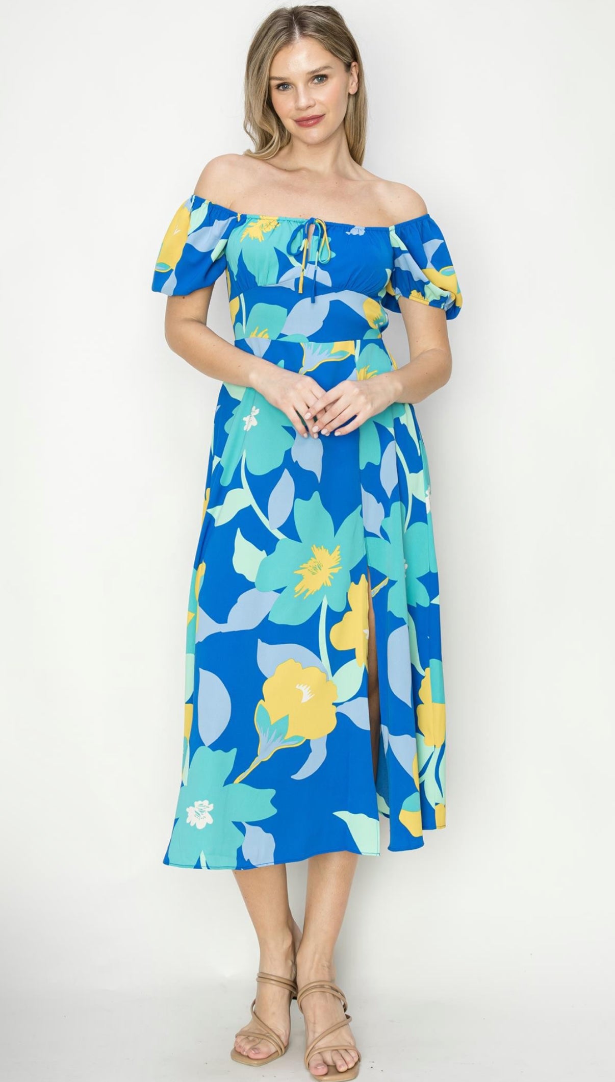 Floral Square Neck A Line Midi