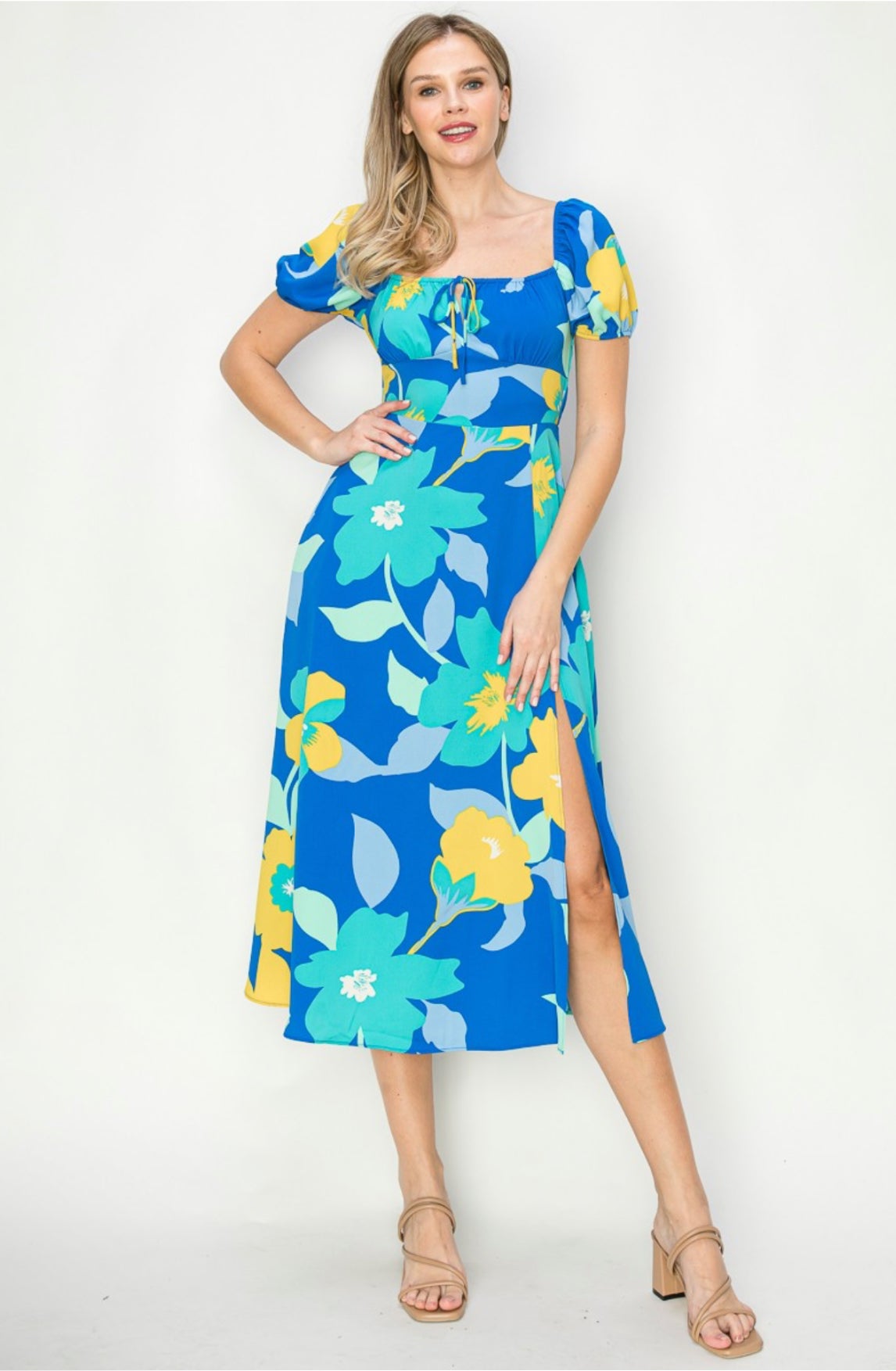 Floral Square Neck A Line Midi