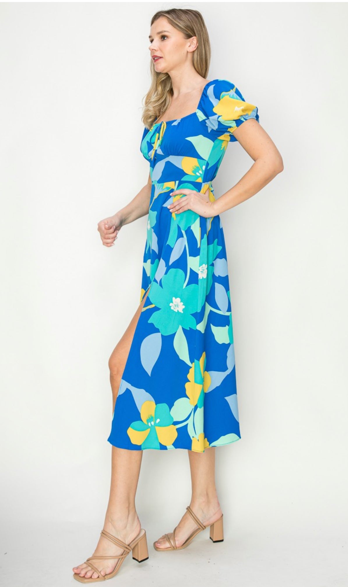 Floral Square Neck A Line Midi