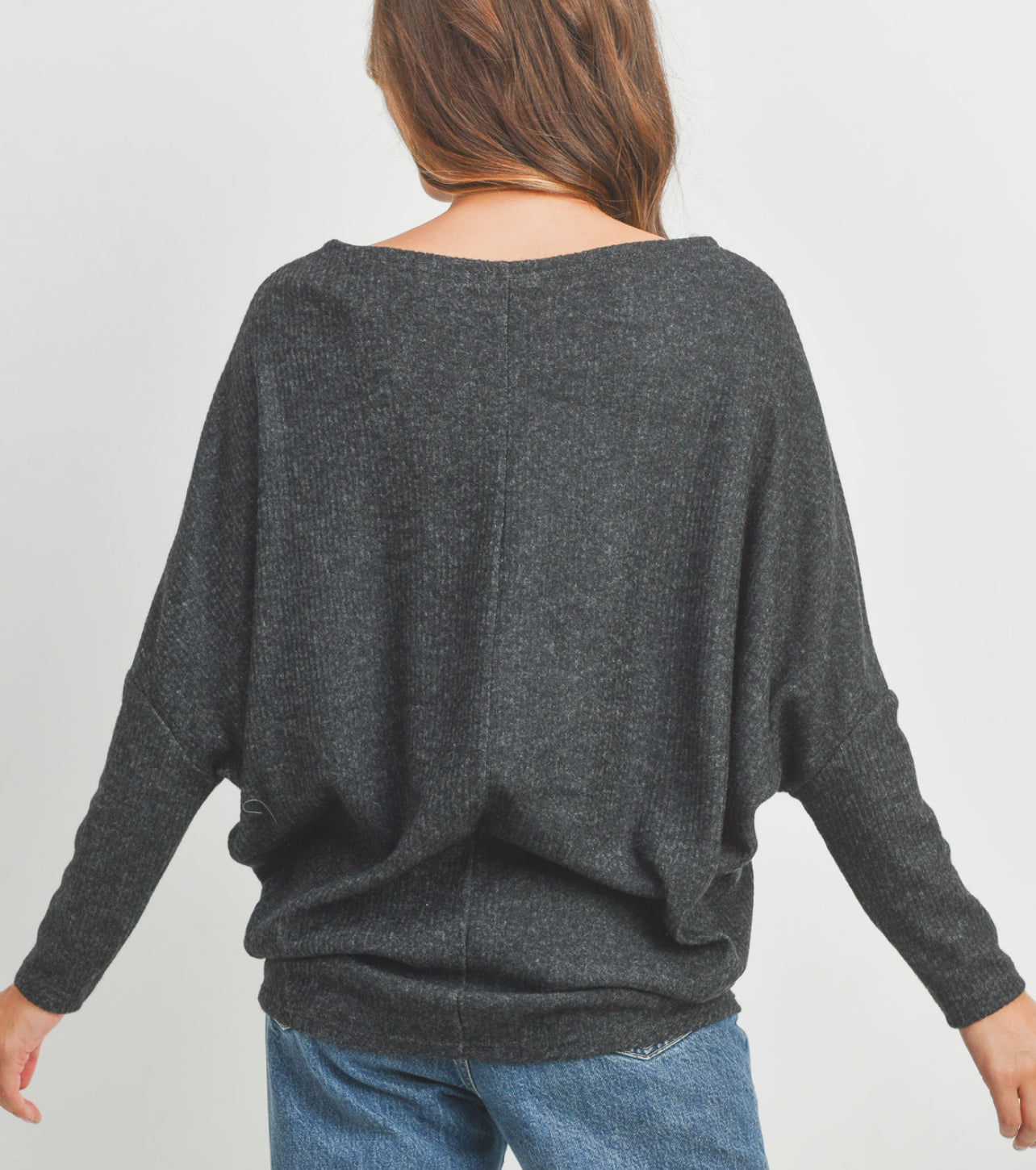 Long Sleeves Brushed Rib High Low Knit Top