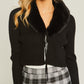 Fluffy Collar Front Tie Sweater Cardigan