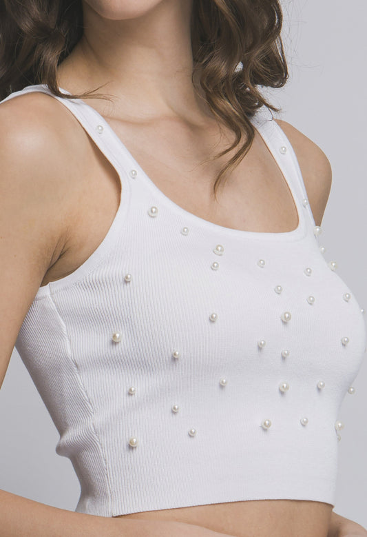 Ribbed Knit Top with Pearl