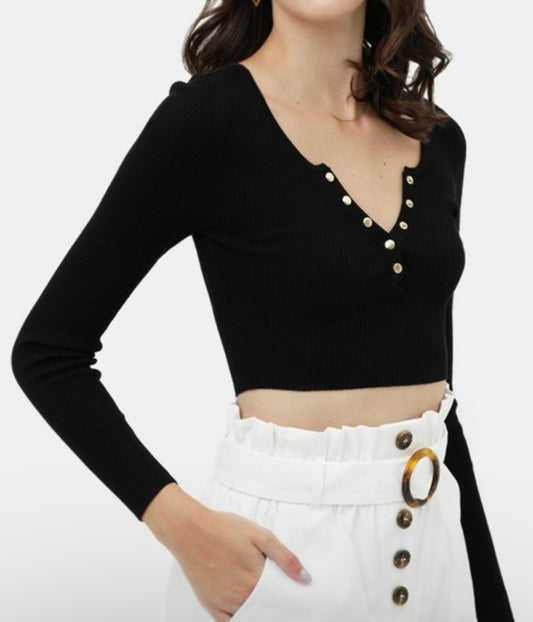 Cropped Snap Button Sweater Top