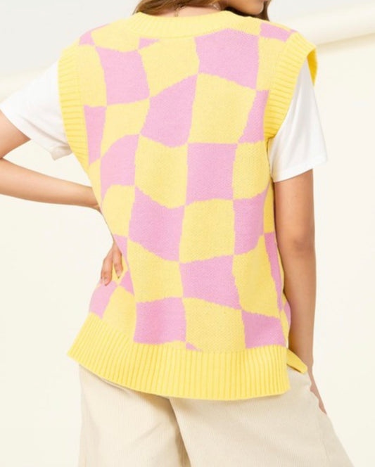 CHECKERED PATTERN VEST - Style by me